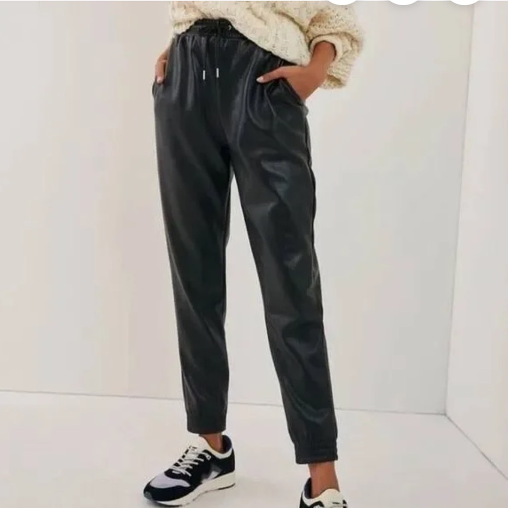 Anthropolgie Black Faux Leather Joggers